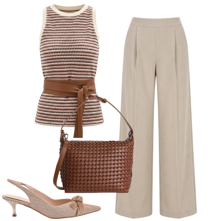Outfit donna - Total look #2402247. Stile Casual chic per Tutti i giorni. Abbinamento con canottiere, décolleté, pantaloni a palazzo, borse a spalla.