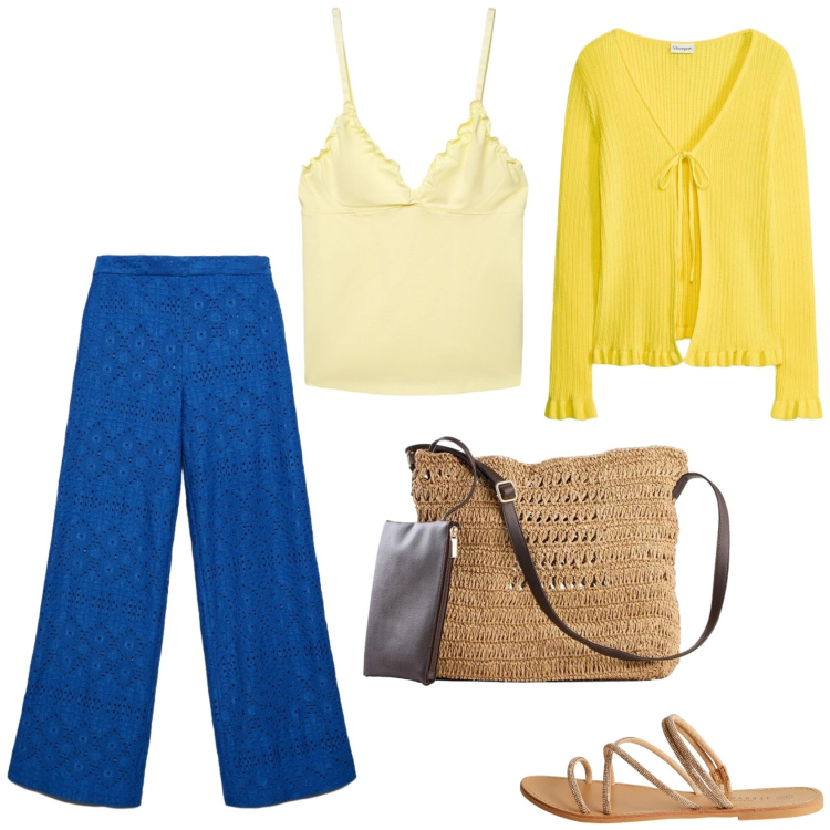 Outfit donna - Lo stile Boho. Stile Boho per Tutti i giorni. Abbinamento con borse a tracolla, cardigans, sandali, canottiere, pantaloni.
