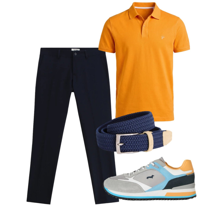 Outfit uomo - Maggio. Stile Casual per Tutti i giorni. Abbinamento con pantaloni, sneakers, cinture, polo.