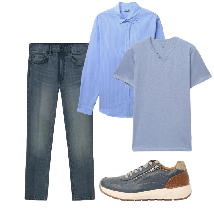 Outfit uomo - Maggio. Stile Casual per Tutti i giorni. Abbinamento con sneakers, camicie, t-shirt, jeans.