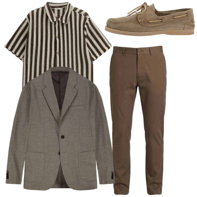 Outfit uomo - Total look. Stile Trendy per Serata speciale. Abbinamento con camicie a manica corta, pantaloni, scarpe stringate, giacche.