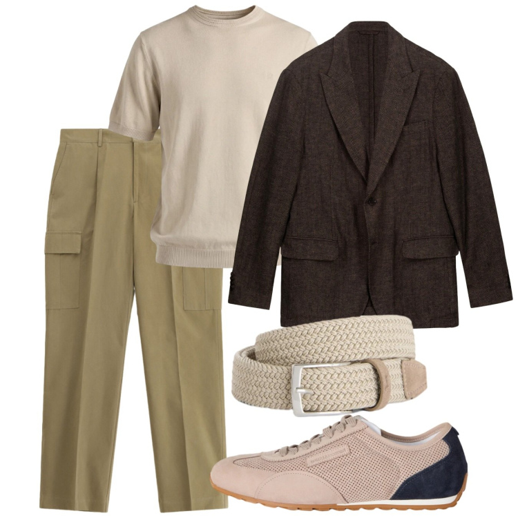 Outfit uomo - Total look. Stile Casual per Tutti i giorni. Abbinamento con pantaloni cargo, sneakers, cinture, t-shirt, giacche.