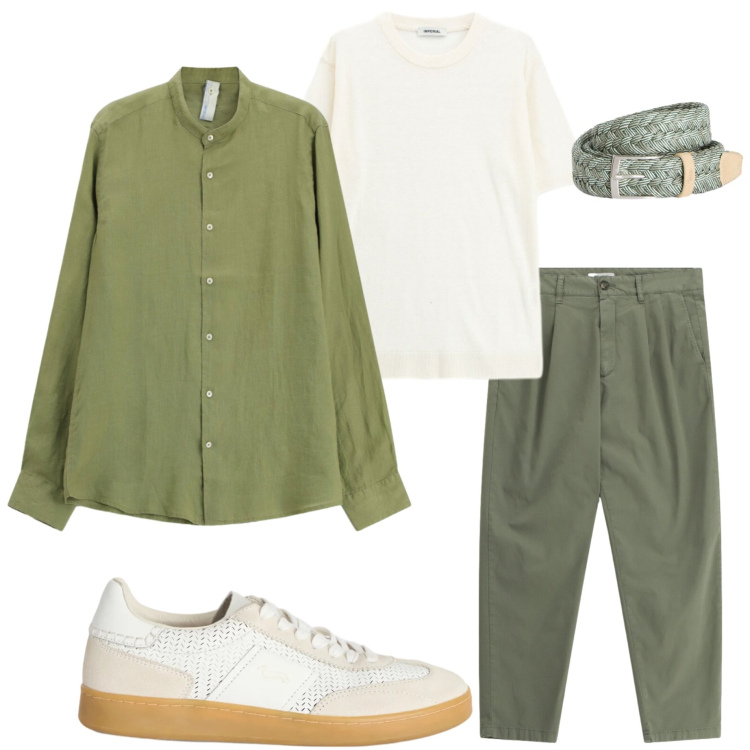 Outfit uomo - Outfit da brunch. Stile Casual per Tutti i giorni. Abbinamento con pantaloni, t-shirt, camicie, sneakers, cinture.