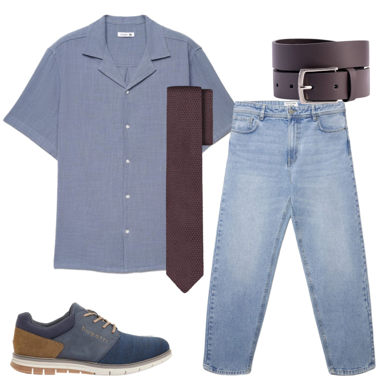 Outfit uomo - Total look #2402319. Stile Casual per Tutti i giorni. Abbinamento con scarpe stringate, jeans, camicie a manica corta, cravatte, cinture.