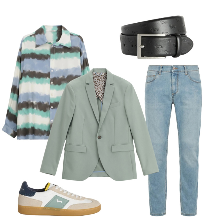 Outfit uomo - Total look #2402322. Stile Casual per Tutti i giorni. Abbinamento con giacche, camicie, jeans slim fit, cinture, sneakers.