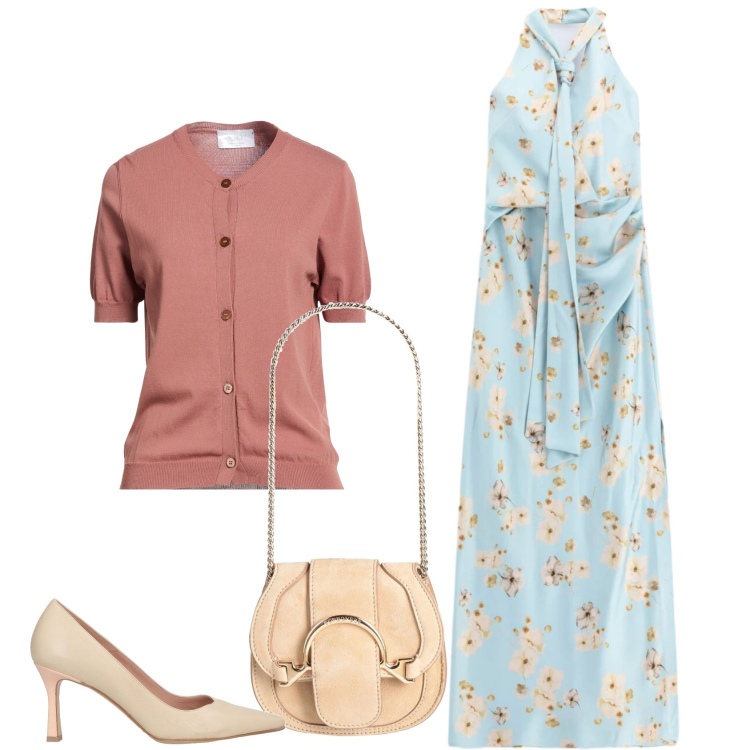Outfit donna - Un prato fiorito. Stile Chic per Cerimonia. Abbinamento con marsupi, cardigans, décolleté, vestiti lunghi.