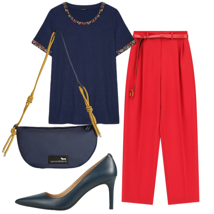 Outfit donna - Total look #2402331. Stile Basic per Ufficio. Abbinamento con décolleté, borse a tracolla, pantaloni a palazzo, t-shirt.