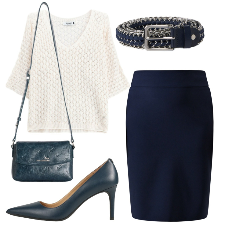Outfit donna - Total look #2402332. Stile Bon Ton per Ufficio. Abbinamento con décolleté, borse a tracolla, canottiere, gonne, cinture.