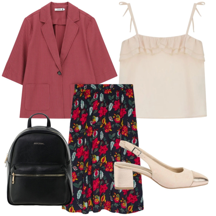Outfit donna - Slingback versatile. Stile Bon Ton per Tutti i giorni. Abbinamento con décolleté, zaini, top, blazer, gonne longuette.