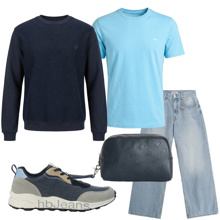 Outfit uomo - Total look #2402340. Stile Casual per Tutti i giorni. Abbinamento con jeans, borse sportive, t-shirt, felpe, sneakers.