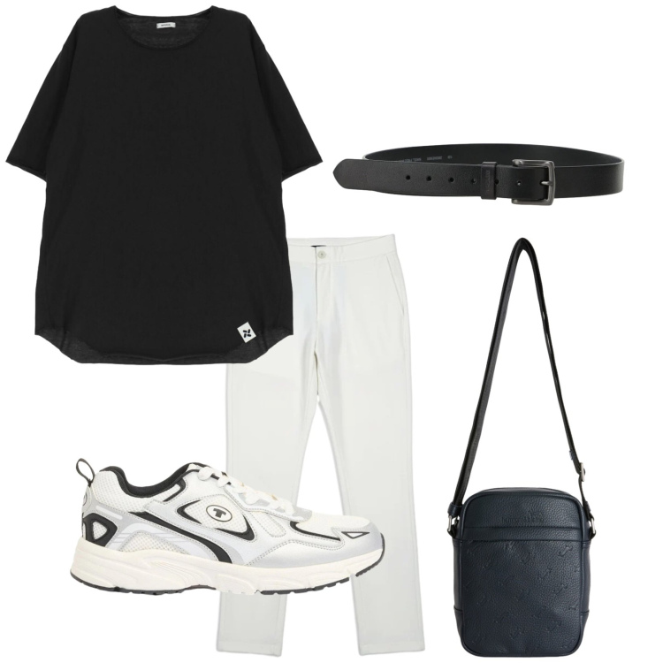 Outfit uomo - Total look #2402347. Stile Casual per Tutti i giorni. Abbinamento con sneakers, cinture, t-shirt, borse sportive, pantaloni.