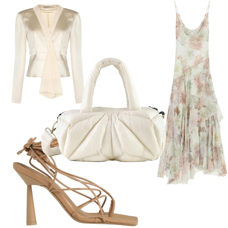 Outfit donna - Cerimonia romantica-country. Stile Romantica per Cerimonia. Abbinamento con ciabatte, blazer, vestiti lunghi, borse a mano.