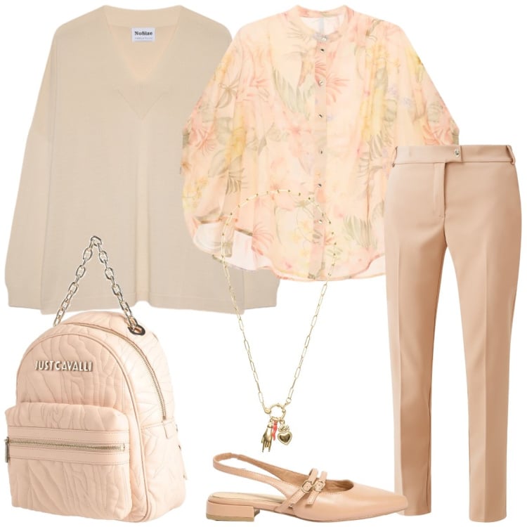Outfit donna - Total look #2402450. Stile Casual chic per Tutti i giorni. Abbinamento con zaini, ballerine, bluse, pantaloni, pullovers, ciondoli.