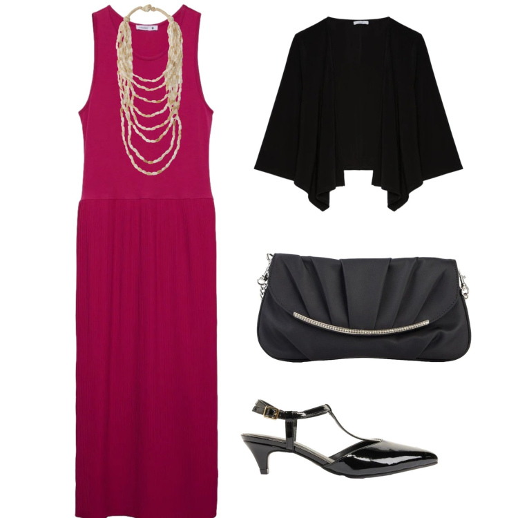 Outfit donna - Serata danzante. per Serata fuori. Abbinamento con clutch, décolleté, vestiti lunghi, collane, blazer.