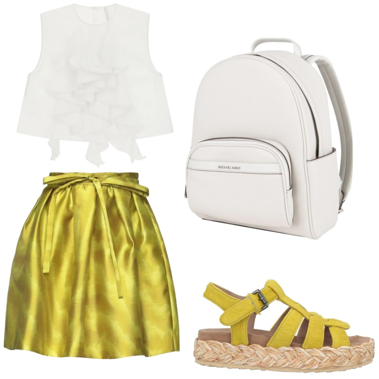 Outfit donna - Top con rouches. Stile Basic per Tutti i giorni. Abbinamento con espadrillas, zaini, minigonne, top.