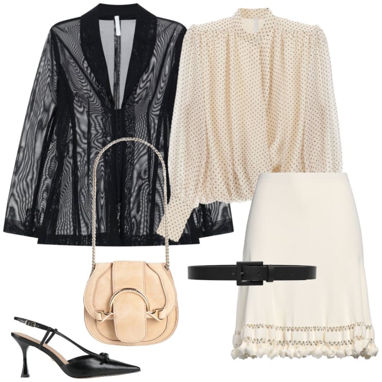 Outfit donna - Total look #2402496. Stile Chic per Serata fuori. Abbinamento con minigonne, marsupi, décolleté, camicie, blazer, cinture.