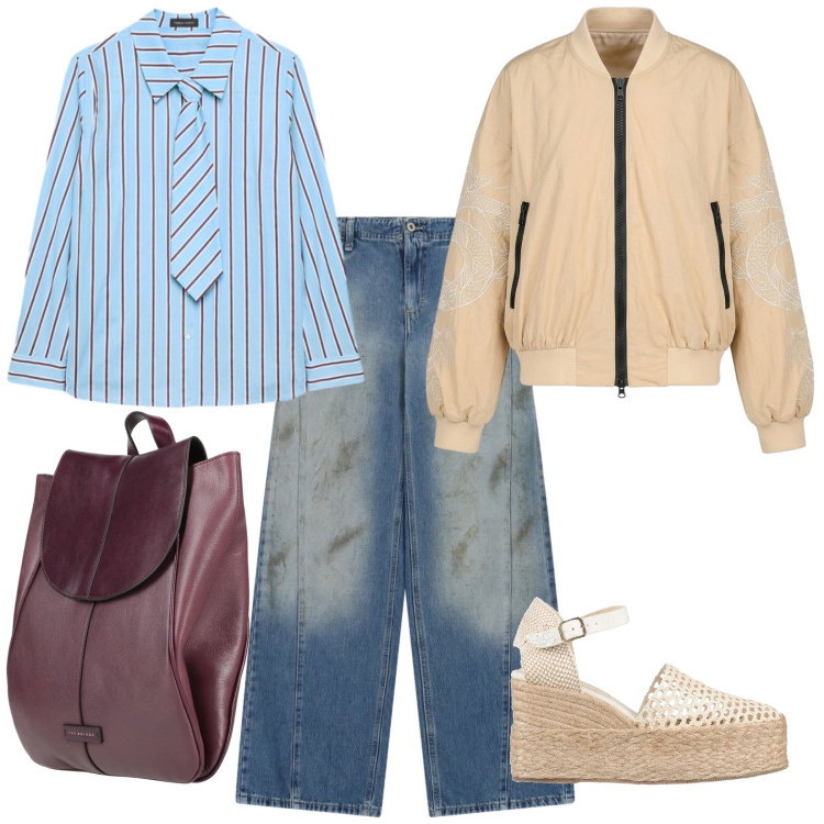 Outfit donna - Maggio. per Scuola/Università. Abbinamento con espadrillas, zaini, jeans, camicie, bomber.