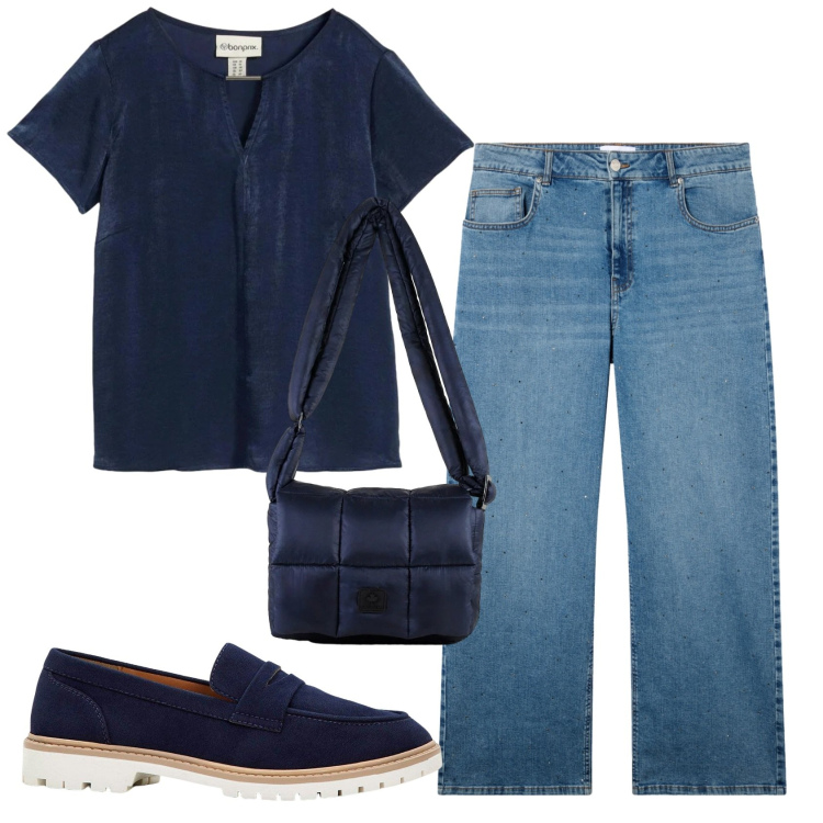 Outfit donna - Total look #2402527. Stile Casual per Ufficio. Abbinamento con tuniche, mocassini, jeans, borse a spalla.