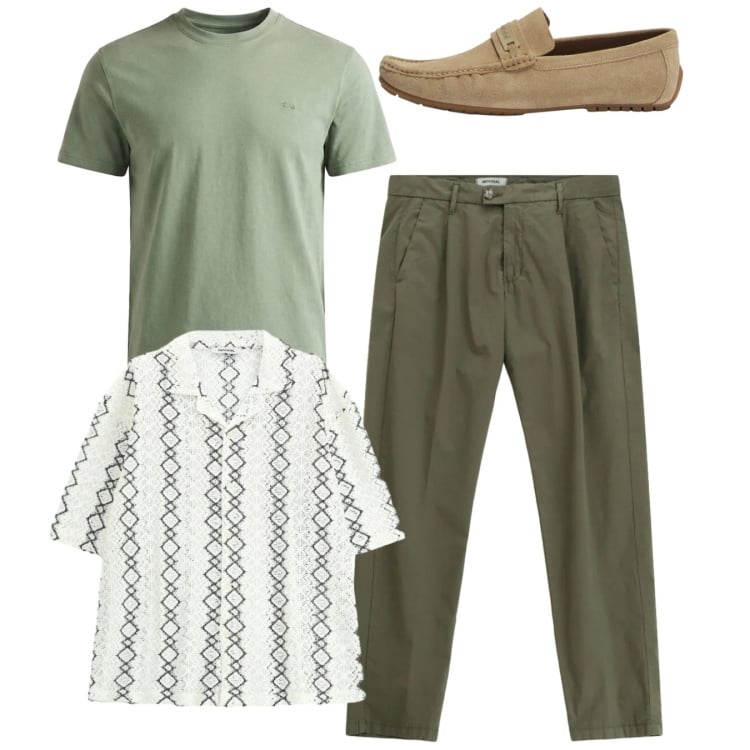 Outfit uomo - Outfit da brunch. Stile Casual per Tutti i giorni. Abbinamento con pantaloni, camicie a manica corta, t-shirt, scarpe stringate.