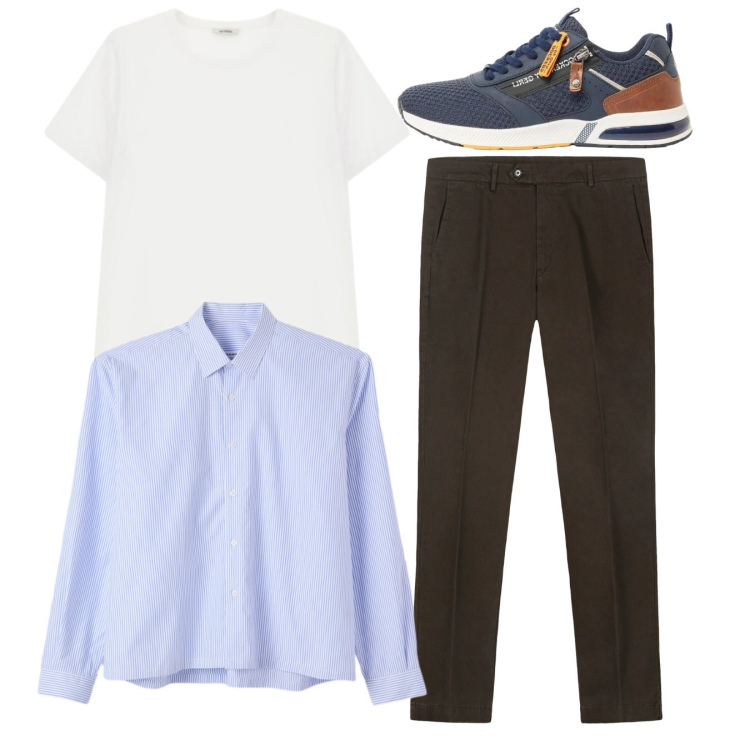Outfit uomo - Outfit da brunch. Stile Casual per Tutti i giorni. Abbinamento con sneakers, camicie, t-shirt, pantaloni chino.