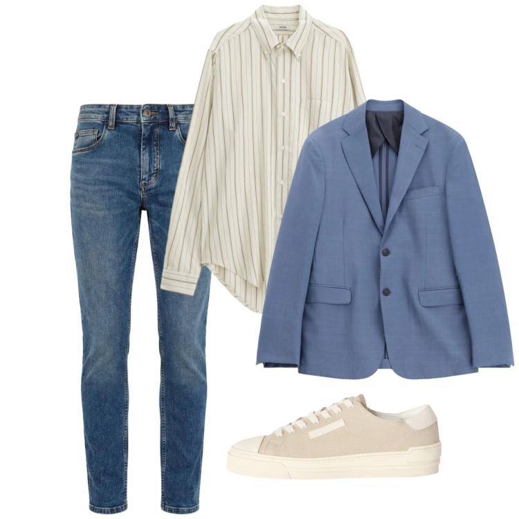 Outfit uomo - Outfit da brunch. Stile Casual per Tutti i giorni. Abbinamento con camicie, giacche, sneakers, jeans slim fit.