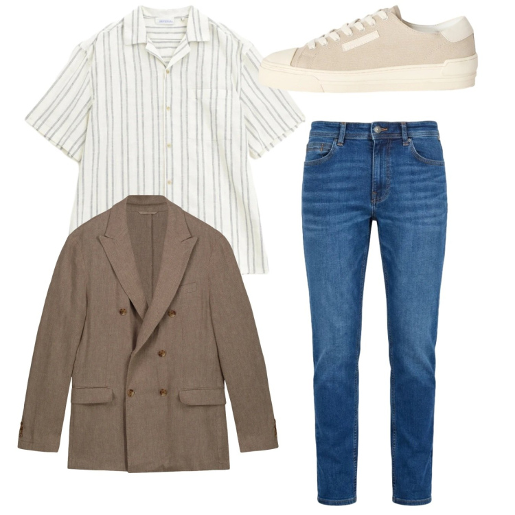 Outfit uomo - Giacca destrutturata. Stile Casual per Tutti i giorni. Abbinamento con camicie a manica corta, sneakers, jeans, giacche.