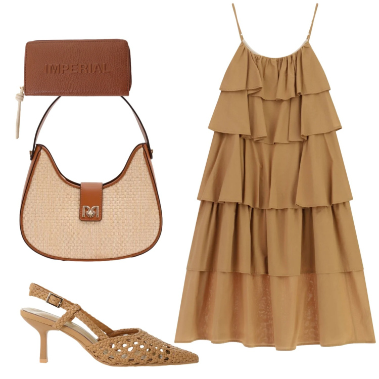 Outfit donna - Total look #2402541. Stile Trendy per Tutti i giorni. Abbinamento con borse a spalla, portafogli, décolleté, vestiti lunghi.