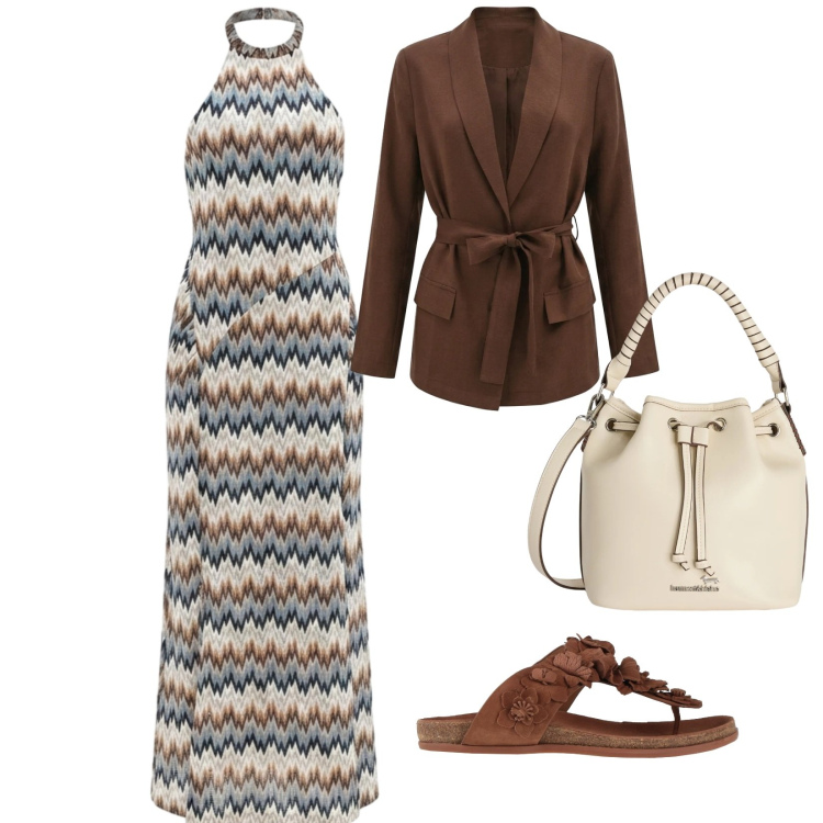 Outfit donna - Focus donna. per Tutti i giorni. Abbinamento con infradito, vestiti lunghi, blazer, borse a secchiello.
