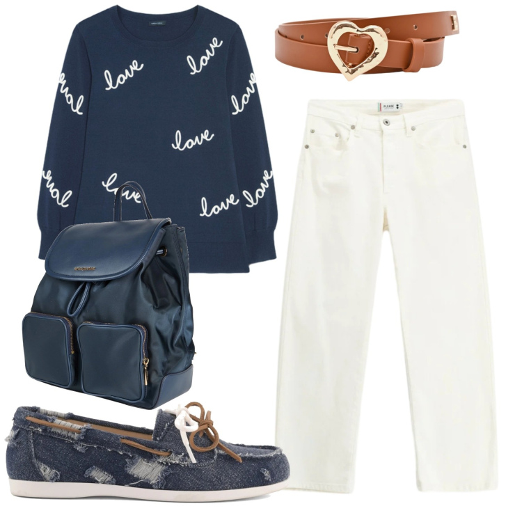 Outfit donna - Total look #2402549. Stile Casual per Tutti i giorni. Abbinamento con zaini, pantaloni, cinture, maglieria, mocassini.