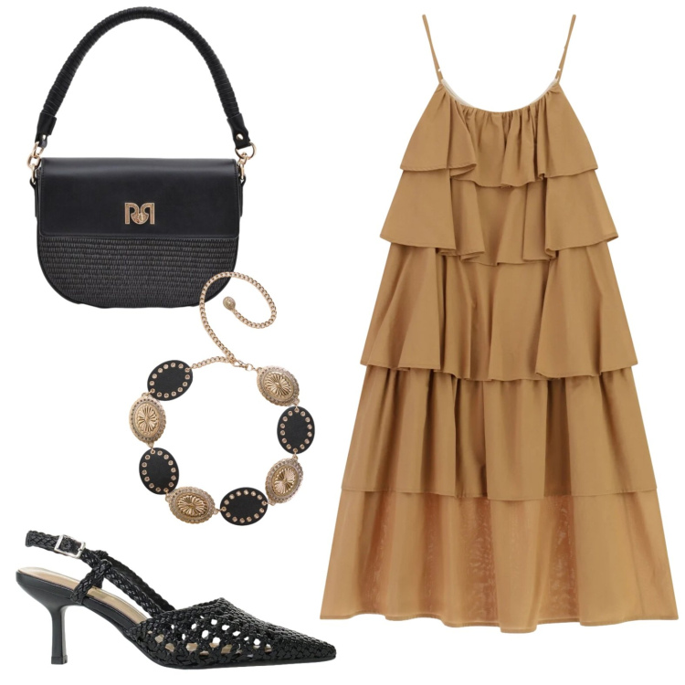 Outfit donna - Festa di compleanno. Stile Glamour per Serata fuori. Abbinamento con cinture, vestiti lunghi, décolleté, borse a spalla.