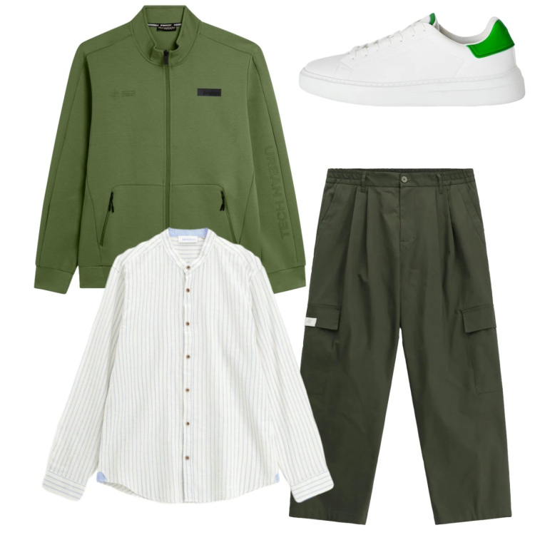 Outfit uomo - Total look. Stile Casual per Tutti i giorni. Abbinamento con camicie, pantaloni cargo, sneakers, felpe.