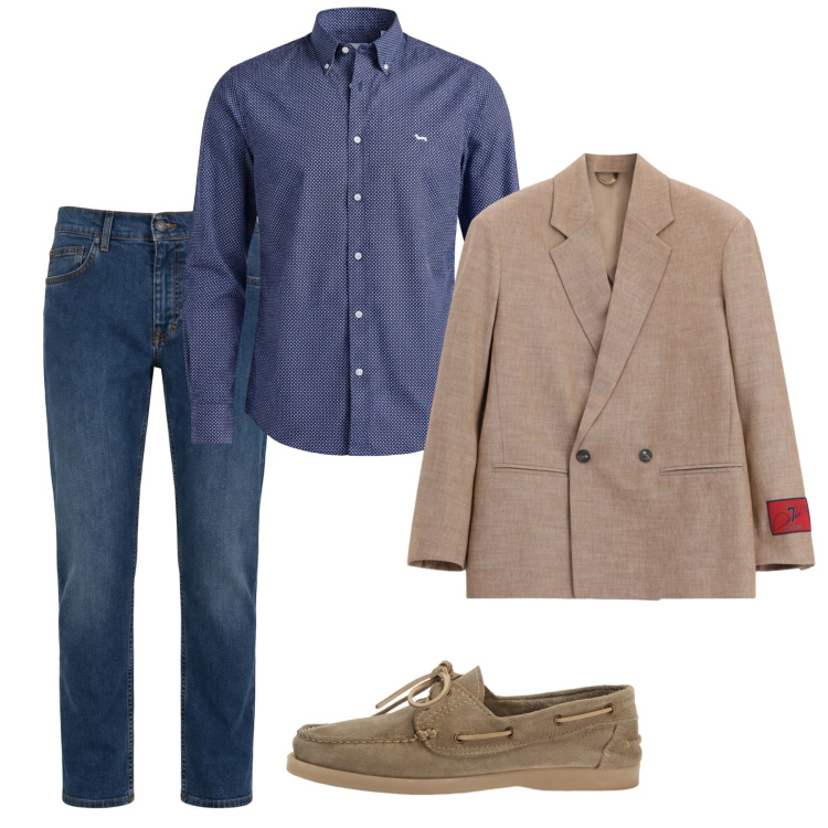 Outfit uomo - Maggio. Stile Casual per Tutti i giorni. Abbinamento con giacche, jeans, camicie, scarpe stringate.