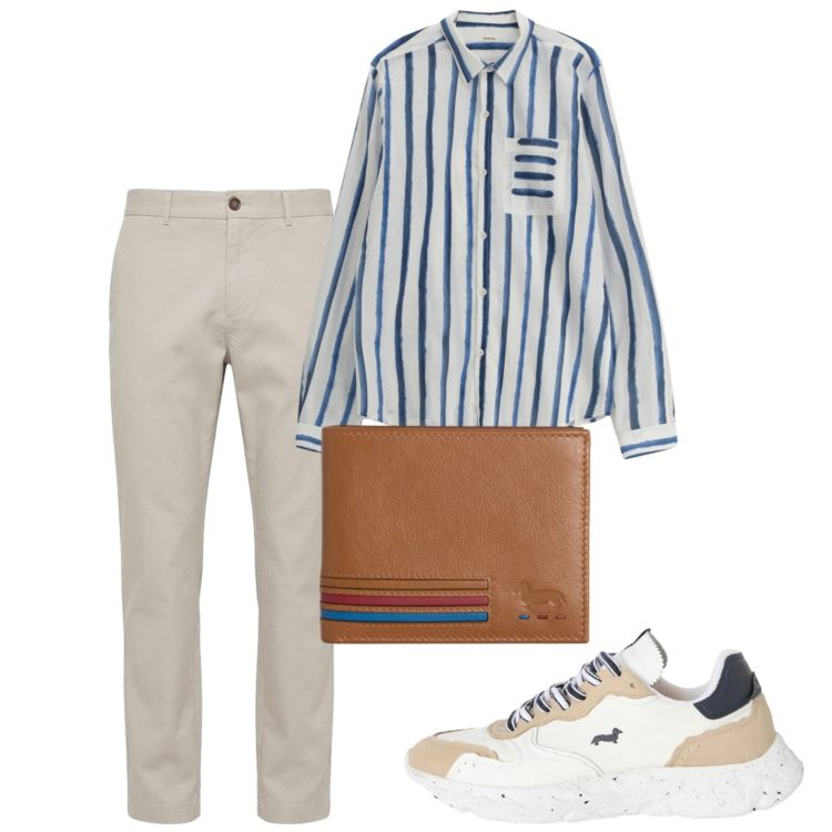 Outfit uomo - Spring. Stile Casual per Tutti i giorni. Abbinamento con camicie, portafogli, sneakers, pantaloni.