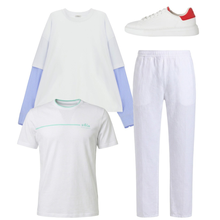 Outfit uomo - Total look. Stile Trendy per Tutti i giorni. Abbinamento con t-shirt, sneakers, t-shirt, pantaloni.