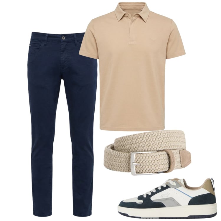 Outfit uomo - Casual mood. Stile Casual per Tutti i giorni. Abbinamento con cinture, polo, pantaloni, sneakers.