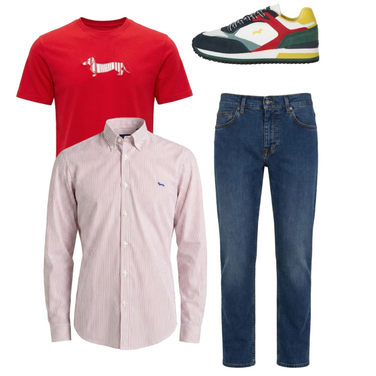 Outfit uomo - Total look. Stile Casual per Tutti i giorni. Abbinamento con jeans, sneakers, camicie, t-shirt.