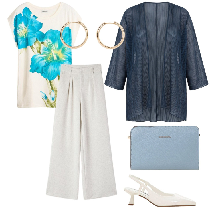 Outfit donna - Focus donna. per Ufficio. Abbinamento con maglieria, orecchini, décolleté, pantaloni, borse a tracolla, blazer.