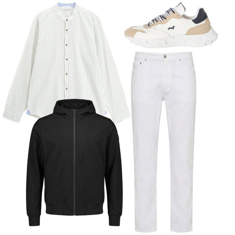 Outfit uomo - Total look. Stile Casual per Tutti i giorni. Abbinamento con camicie, pantaloni, sneakers, bomber.