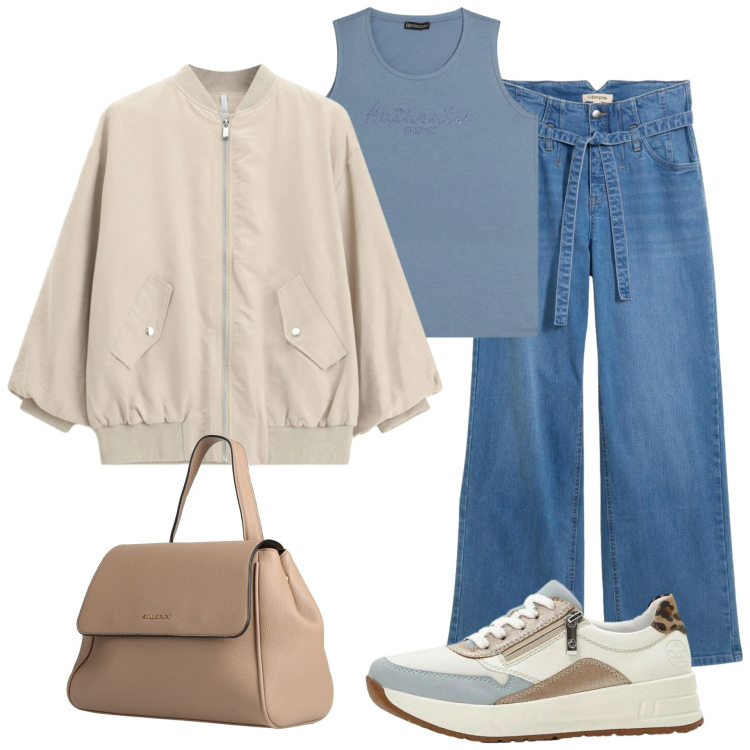 Outfit donna - Colori tenui. Stile Casual per Tutti i giorni. Abbinamento con zaini, sneakers, jeans, bomber, canottiere.