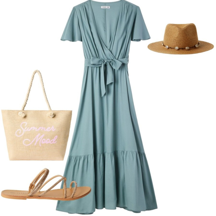 Outfit donna - Total look #2402623. Stile Casual chic per Tutti i giorni. Abbinamento con vestiti lunghi, sandali, cappelli, borse tote.