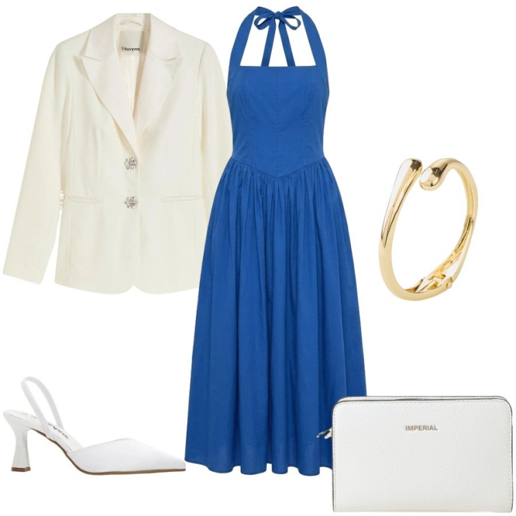 Outfit donna - Total look #2402636. Stile Romantica per Cerimonia. Abbinamento con décolleté, blazer, braccialetti, vestiti lunghi, borse a tracolla.