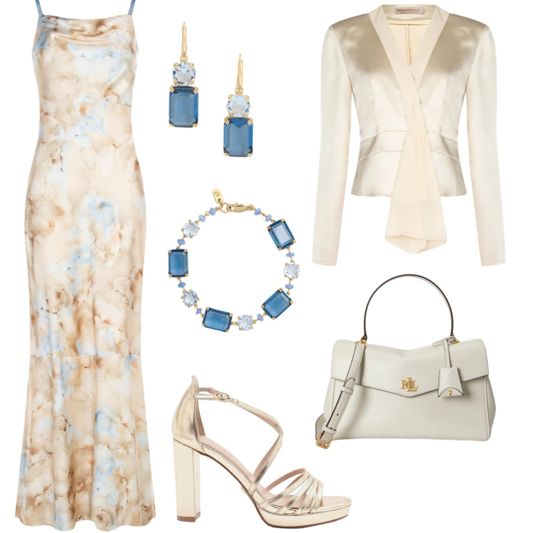Outfit donna - Semplicemente elegante. Stile Chic per Cerimonia. Abbinamento con vestiti lunghi, blazer, sandali col tacco, orecchini, braccialetti, borse a mano.