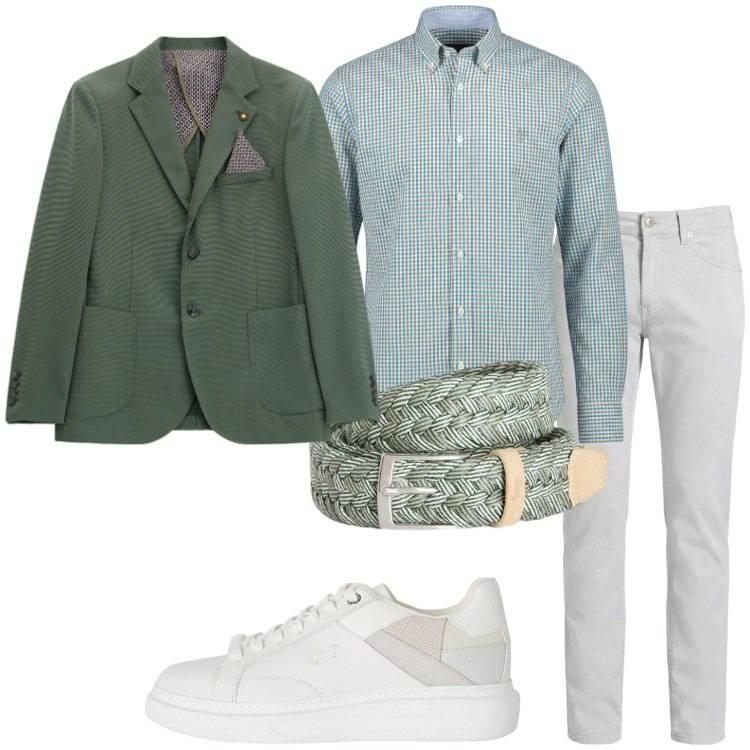 Outfit uomo - Outfit da brunch. Stile Trendy per Tutti i giorni. Abbinamento con giacche, sneakers, pantaloni, camicie, cinture.