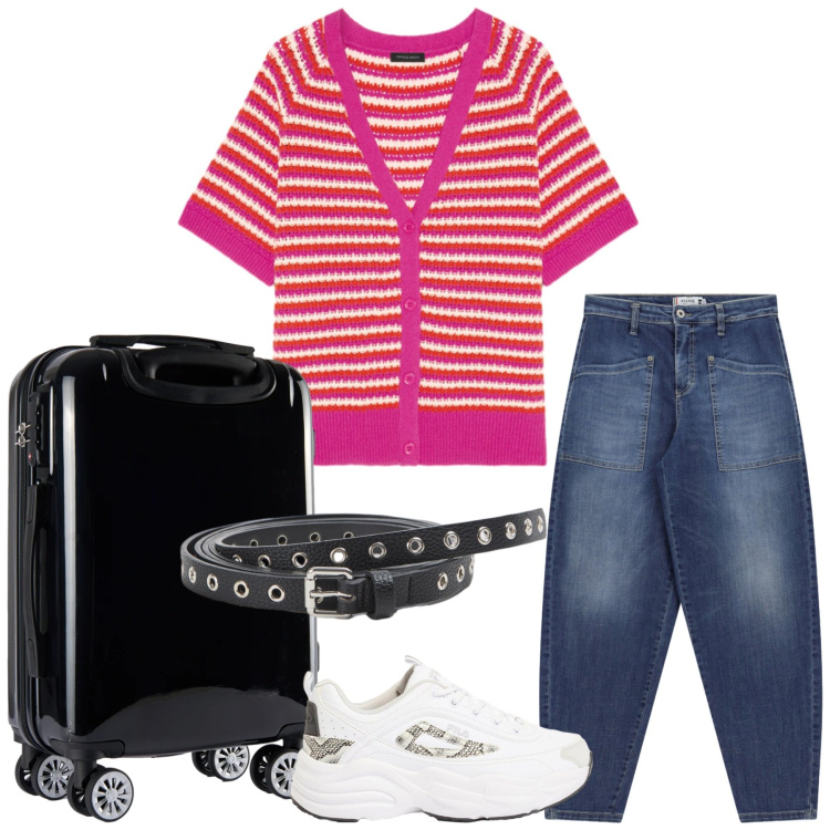 Outfit donna - Total look #2402652. Stile Sporty chic per Tutti i giorni. Abbinamento con sneakers, cinture, jeans, valigie, cardigans.