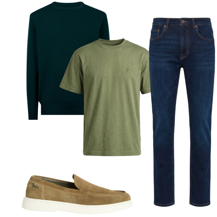Outfit uomo - Total look #2402666. Stile Casual per Tutti i giorni. Abbinamento con jeans, t-shirt, scarpe stringate, maglieria.