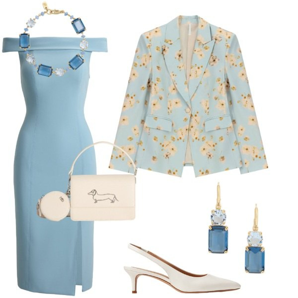 Outfit donna - Total look #2402675. Stile Bon Ton per Cerimonia. Abbinamento con borse a tracolla, blazer, vestiti a tubino, braccialetti, décolleté, orecchini.