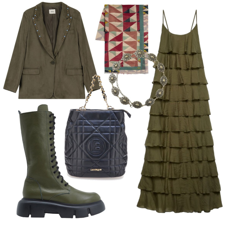 Outfit donna - Cerimonia con gli anfibi. Stile Rock per Cerimonia. Abbinamento con stivali, vestiti lunghi, cinture, sciarpe, blazer, zaini.