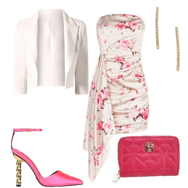 Outfit donna - Total look #2402695. Stile Glamour per Cerimonia. Abbinamento con décolleté, vestiti corti, blazer, orecchini, portafogli.