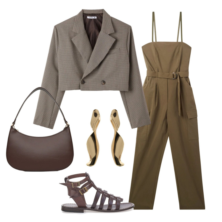 Outfit donna - Total look #2402698. Stile Chic per Cerimonia. Abbinamento con tute, blazer, borse a tracolla, orecchini, sandali alla schiava.