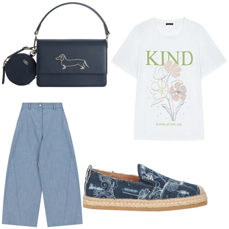 Outfit donna - Casual & free. Stile Casual chic per Tutti i giorni. Abbinamento con espadrillas, jeans, borse a tracolla, t-shirt.